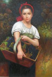 Obraz - Dívka s košem vína | 90 cm x 60 cm 