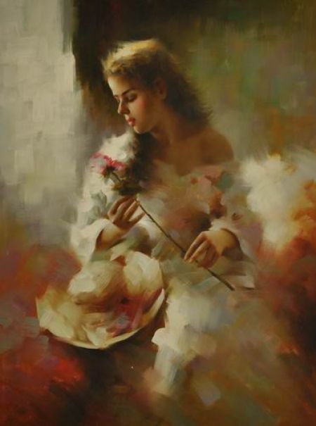 Obraz - Žena s kloboukem a růží
