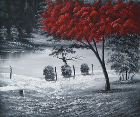 Obraz - Krajina s červeným stromem