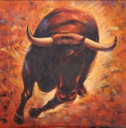 Obraz - Běžící býk | 100 cm x 100 cm 