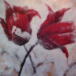 Obraz - Dva červené květy | 100 cm x 100 cm 