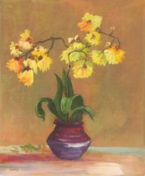 Obraz - Žluté květy ve váze | 60 cm x 50 cm , 70 cm , 90 cm x 75 cm , 100 cm x 80 cm , 120 cm x 100 cm 