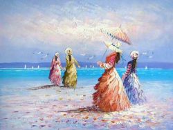 Obraz - Čtyři dámy u moře | 50 cm x 60 cm , 60 cm x 70 cm , 75 cm x 90 cm , 80 cm x 100 cm , 100 cm x 120 cm 