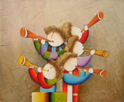 Obraz - Děti hrající na trubku | 50 cm x 60 cm , 60 cm x 70 cm , 75 cm x 90 cm , 80 cm x 100 cm , 100 cm x 120 cm 