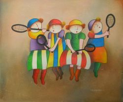 Obraz - Děti s pálkami na tenis | 50 cm x 60 cm , 60 cm x 70 cm , 75 cm x 90 cm , 80 cm x 100 cm , 100 cm x 120 cm 